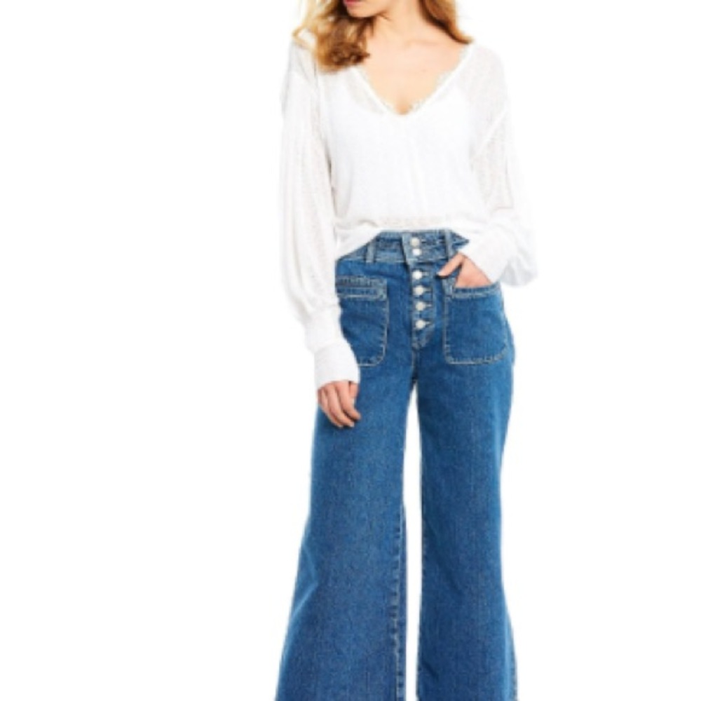 Free People Dreamgirl Pointelle V-Neck Knot Top